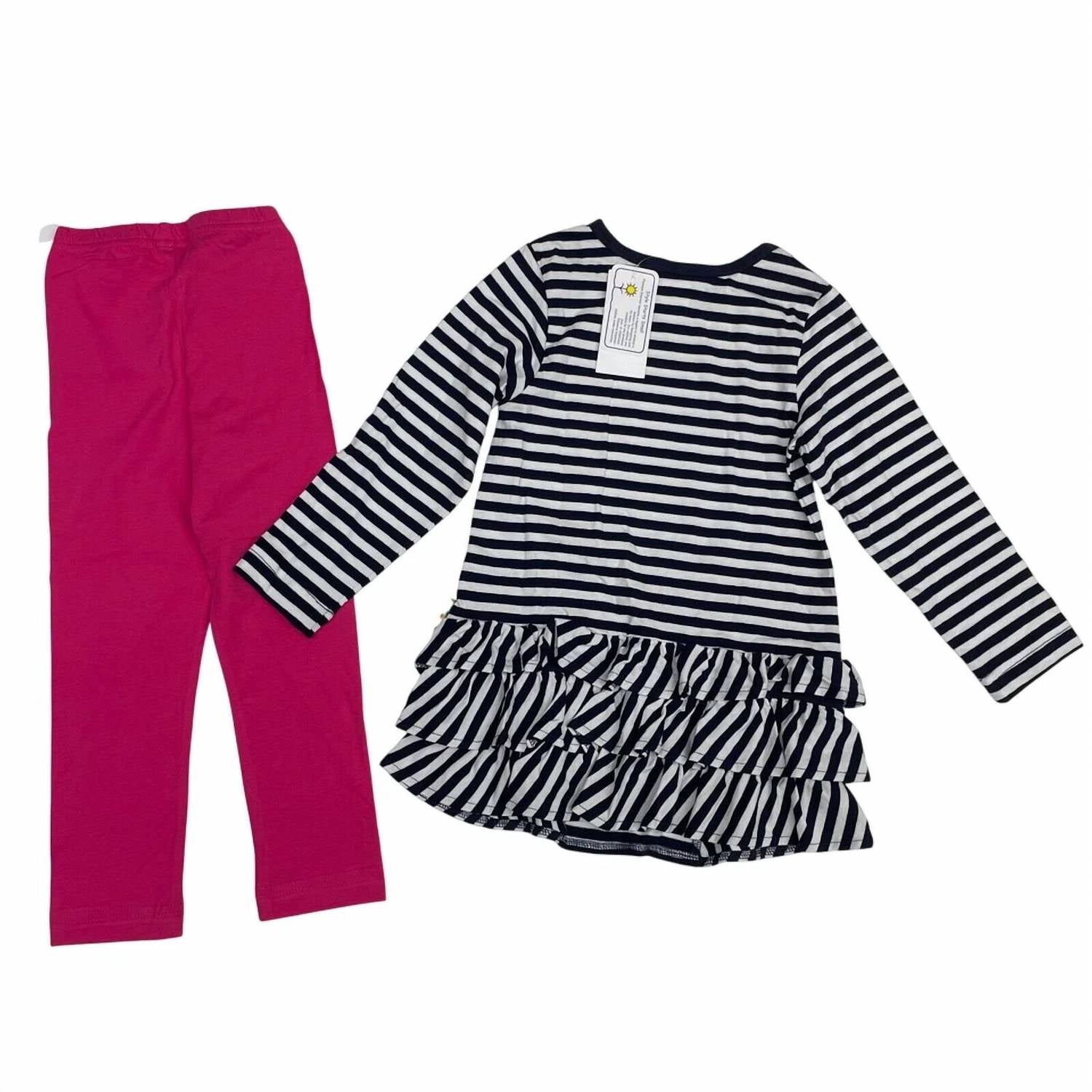 Florence Eiseman Kid's Stripe Kit Tunic With Flower & Leggings in navy pink - item - detail view