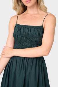 Moon River - Sleeveless Square Neck Shirred Tie Back Midi Dress