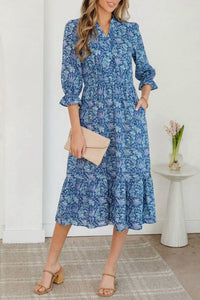 Unishe - Tonal Floral Midi 3/4 Sleeve Dress