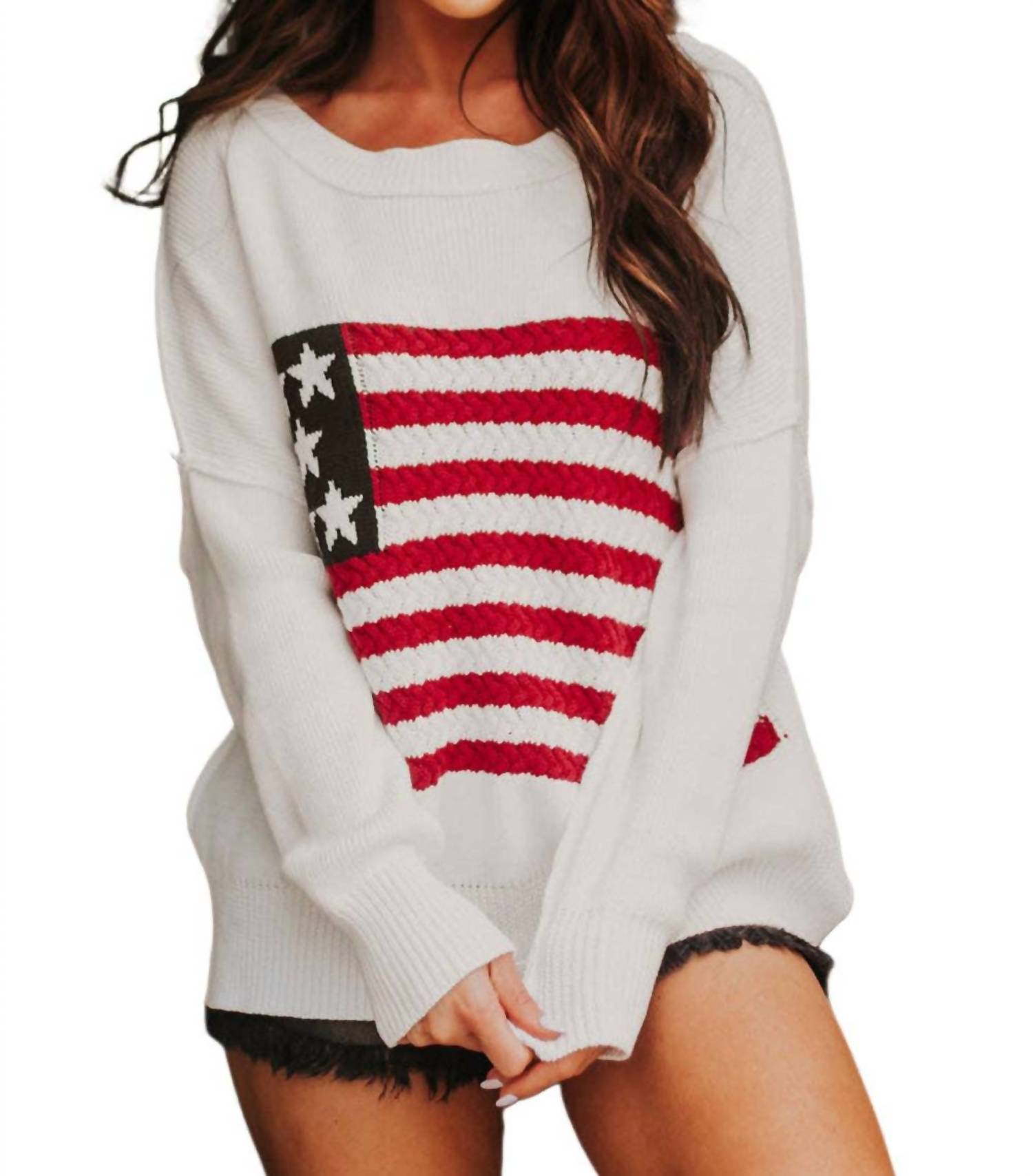 Eg Fashion - Twist American Flag Knit Sweater