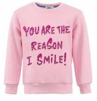 Lola + The Boys You Are The Reason I Smile Sweatshirt in pink 1 - kids' shirt - detail view
