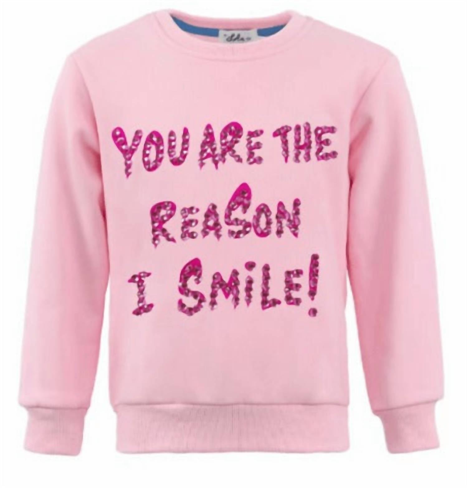 Lola + The Boys You Are The Reason I Smile Sweatshirt in pink 1 - kids' shirt - detail view