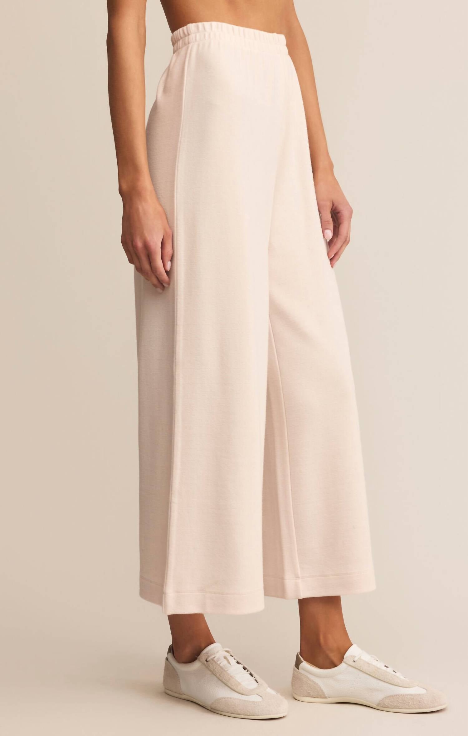 Z Supply Scout Luxe Rib Wide Leg Pants in warm white - women's pants - detail view