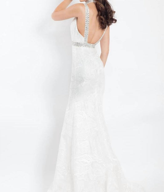 Rachel Allan - Floral Embroidered Mermaid Gown With Rhinestones