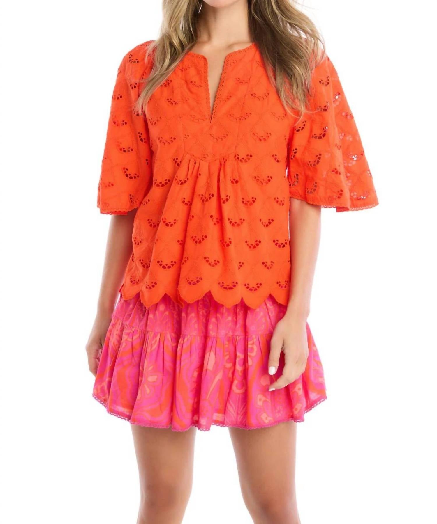 Allison New York - Red Freda Embroidered Top