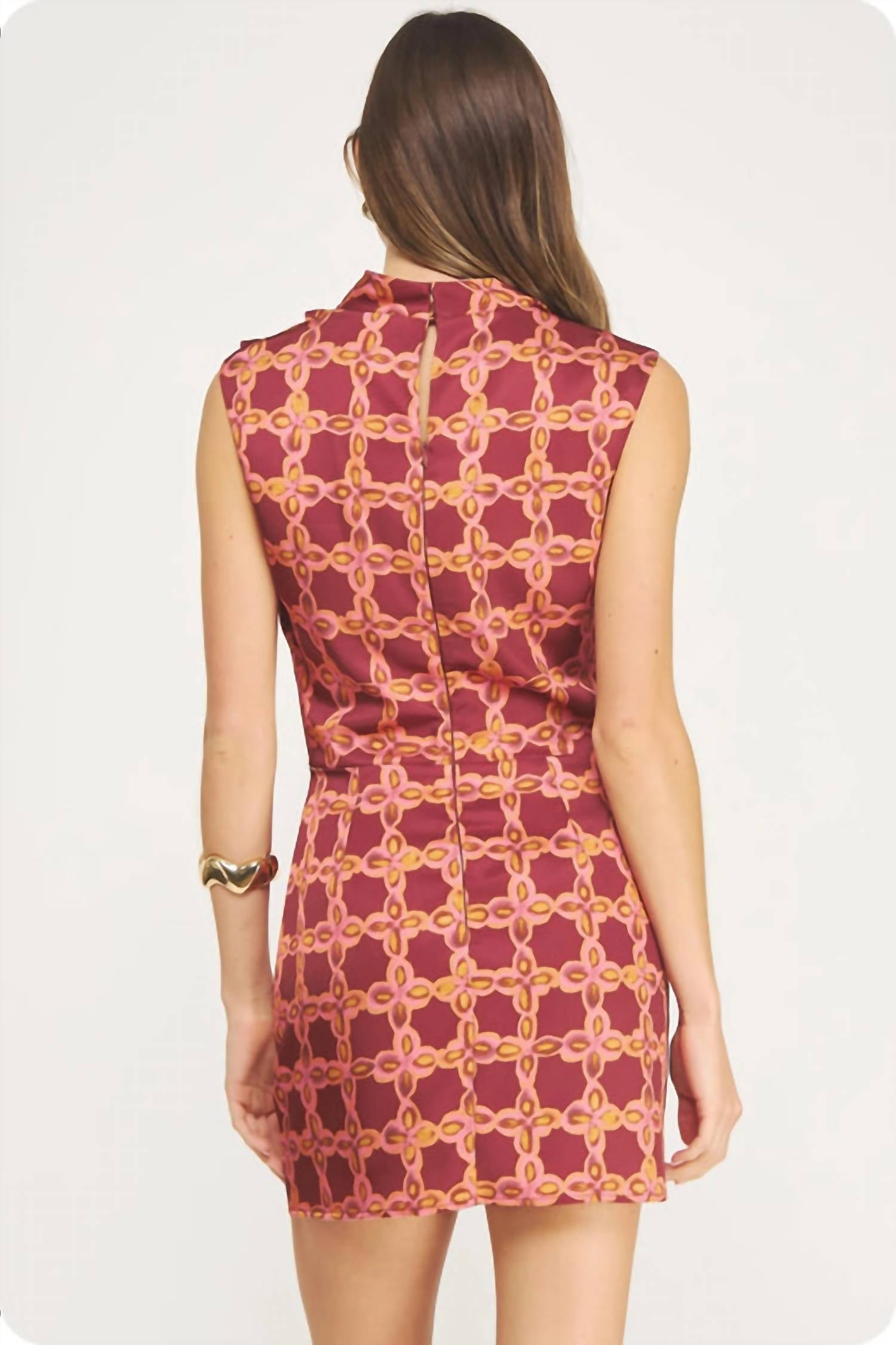 Strut & Bolt Samantha Sleeveless Satin Dress in burgundy - women's dress - detail view