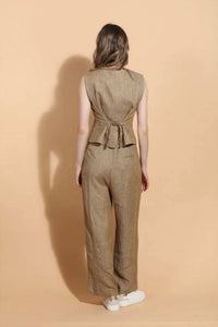 Jessie Liu - Linen Twill Vest With Adjustable Waist