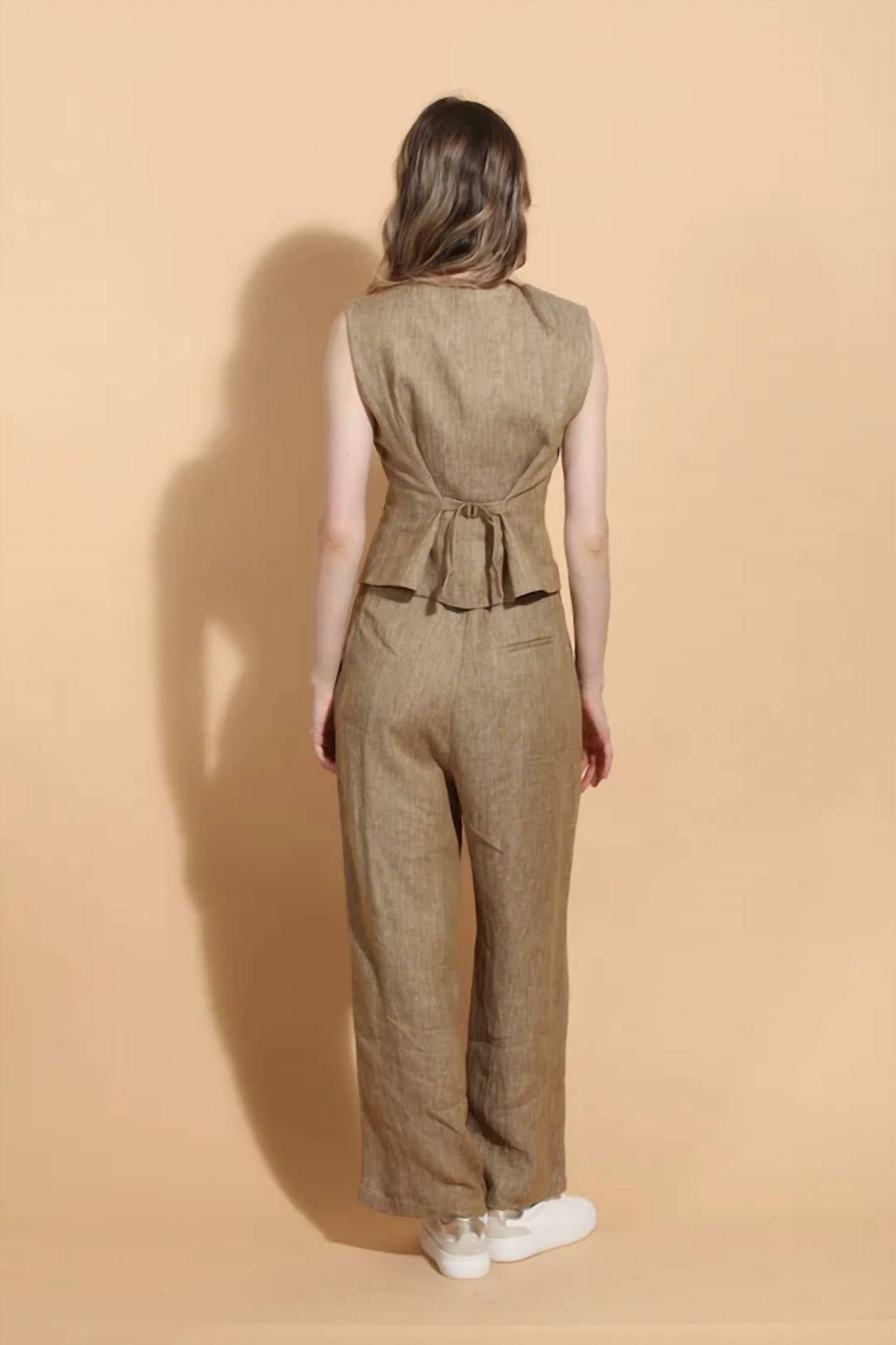Jessie Liu - Linen Twill Vest With Adjustable Waist