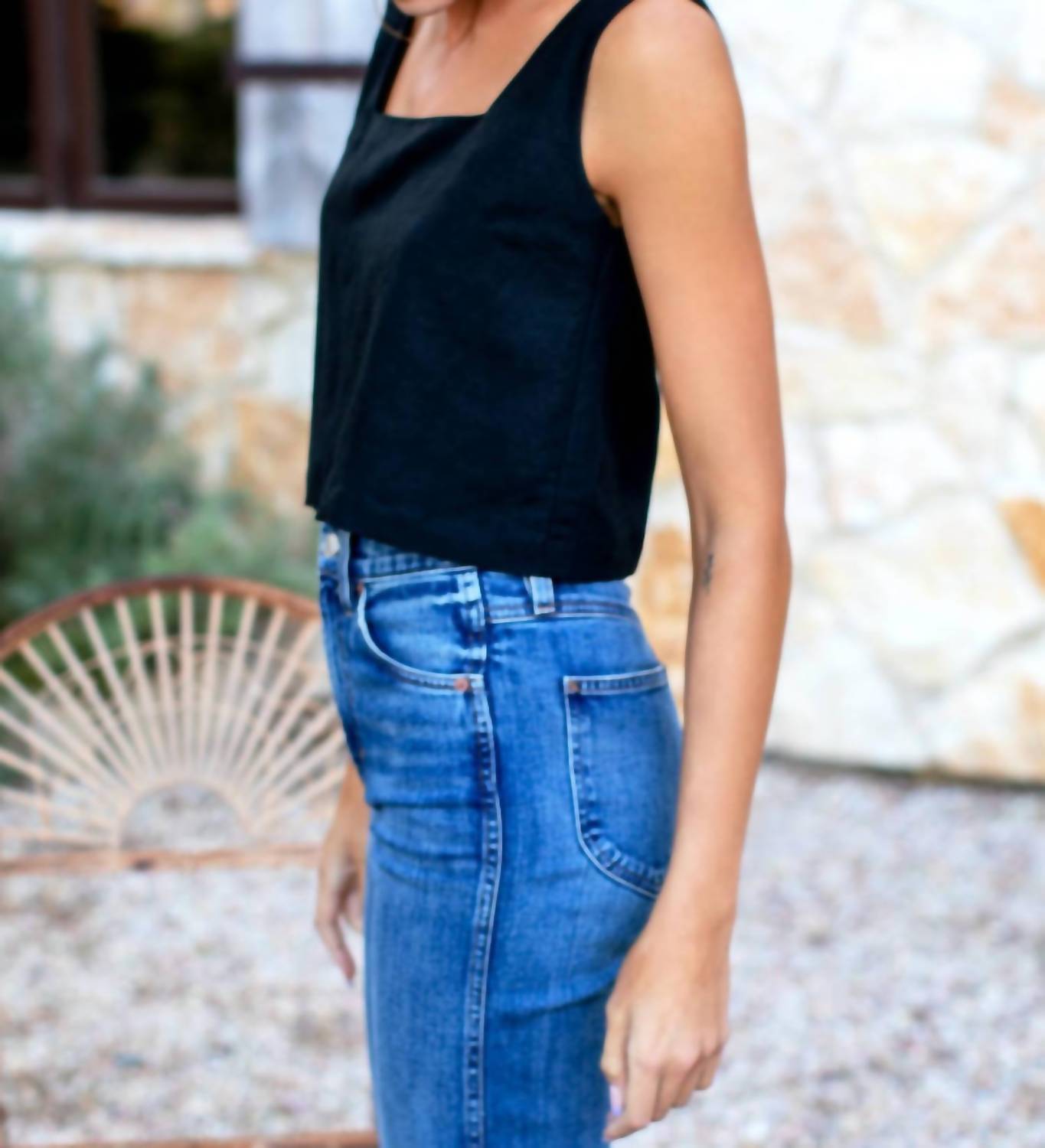 EMERSON FRY Roma Top in black linen - women's shirt - alternate view