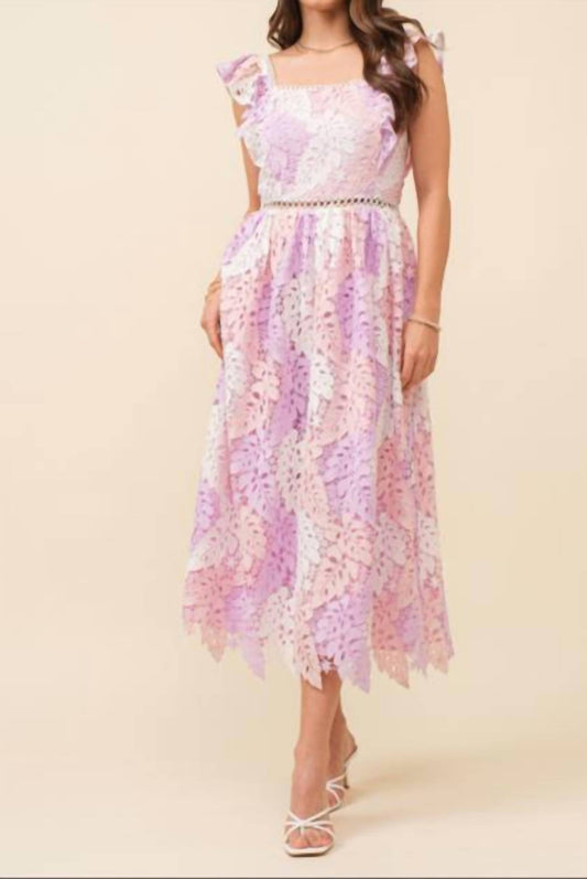 Just Me - Ruffle Sleeve Bottom Edge Midi Dress