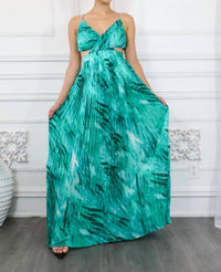 Surelymine - Pleated Cut Out Chiffon Maxi Dress