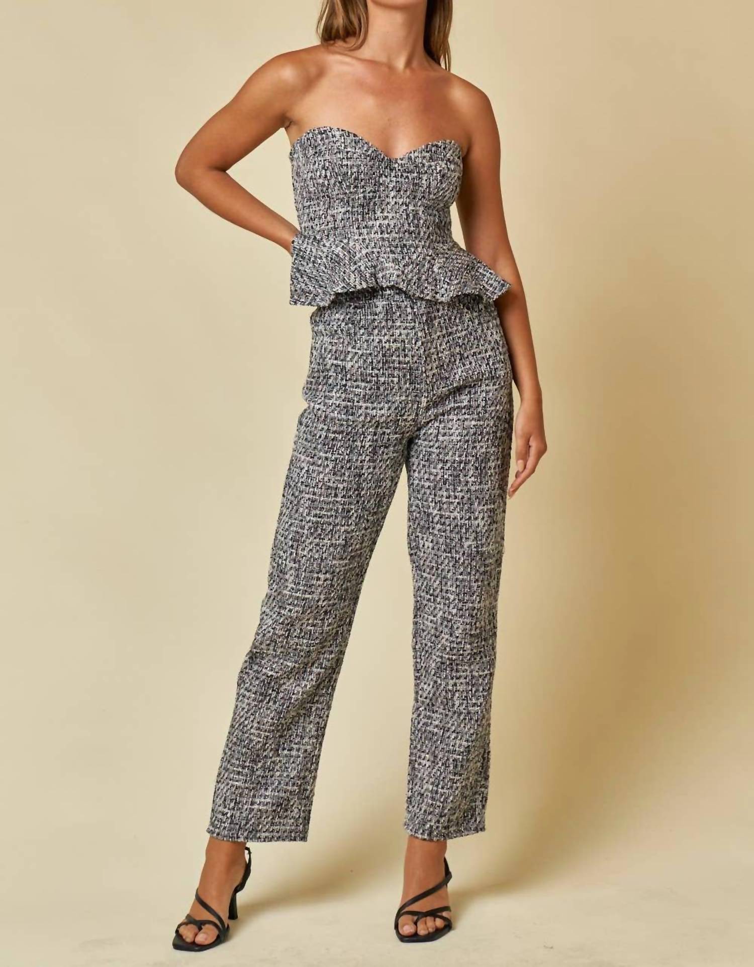 Blue Blush - High Waisted Tweed Pants