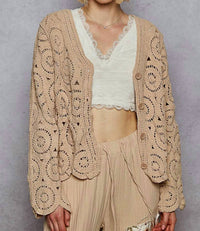 Pol - Button Down V-neck Crochet Cardigan