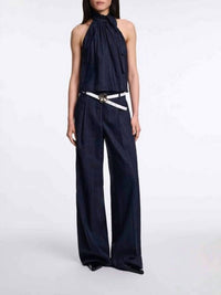 DOROTHEE SCHUMACHER Modern Sophistication Pinstripe Shell Top in blue night - women's blouse