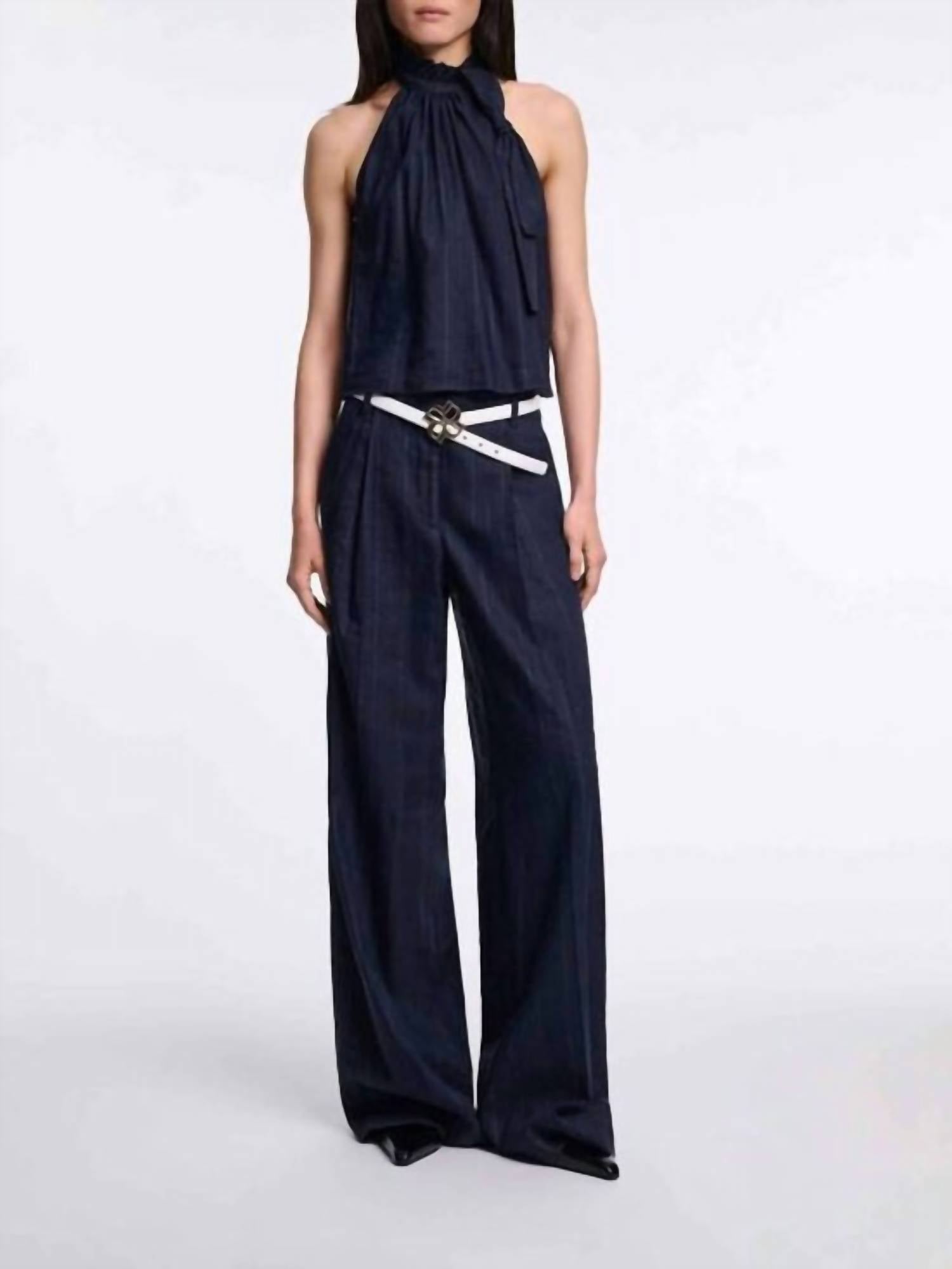 DOROTHEE SCHUMACHER Modern Sophistication Pinstripe Shell Top in blue night - women's blouse