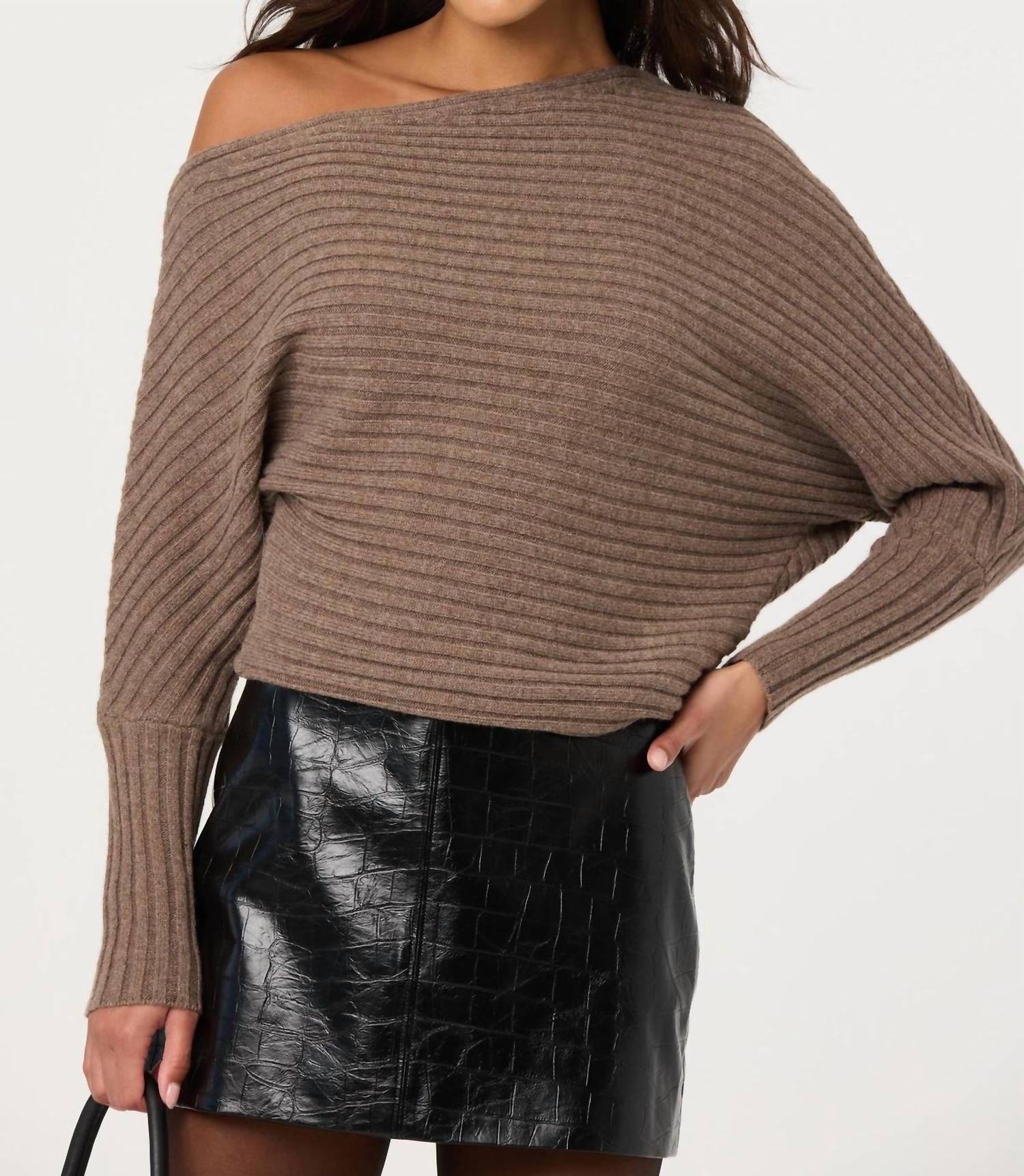 ASTR Samaria Off Shoulder Dolman Sweater in mocha - women's sweater - view 4