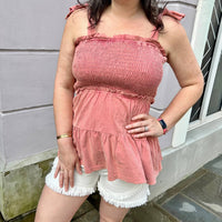 Heyson - Washed Smocked Bust Tiered Ruffle Top
