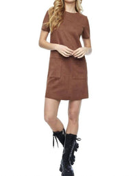iltm Ariana Faux Suede Shift Mini Dress in tobacco - women's dress