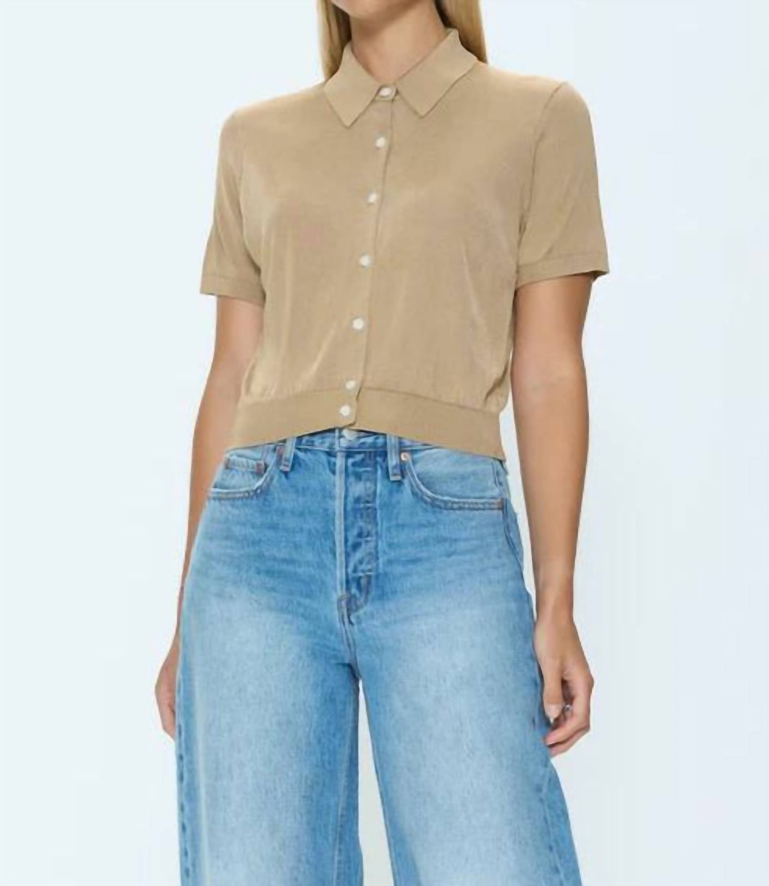 PISTOLA Lucca Short Sleeve Polo in wheat - men's t-shirt