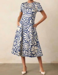 Prosperina Margot Reversible Dress in mod blossom navy - women's dress