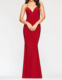 FAVIANA Jersey V-Neck Empire Dress in ruby - women's dress
