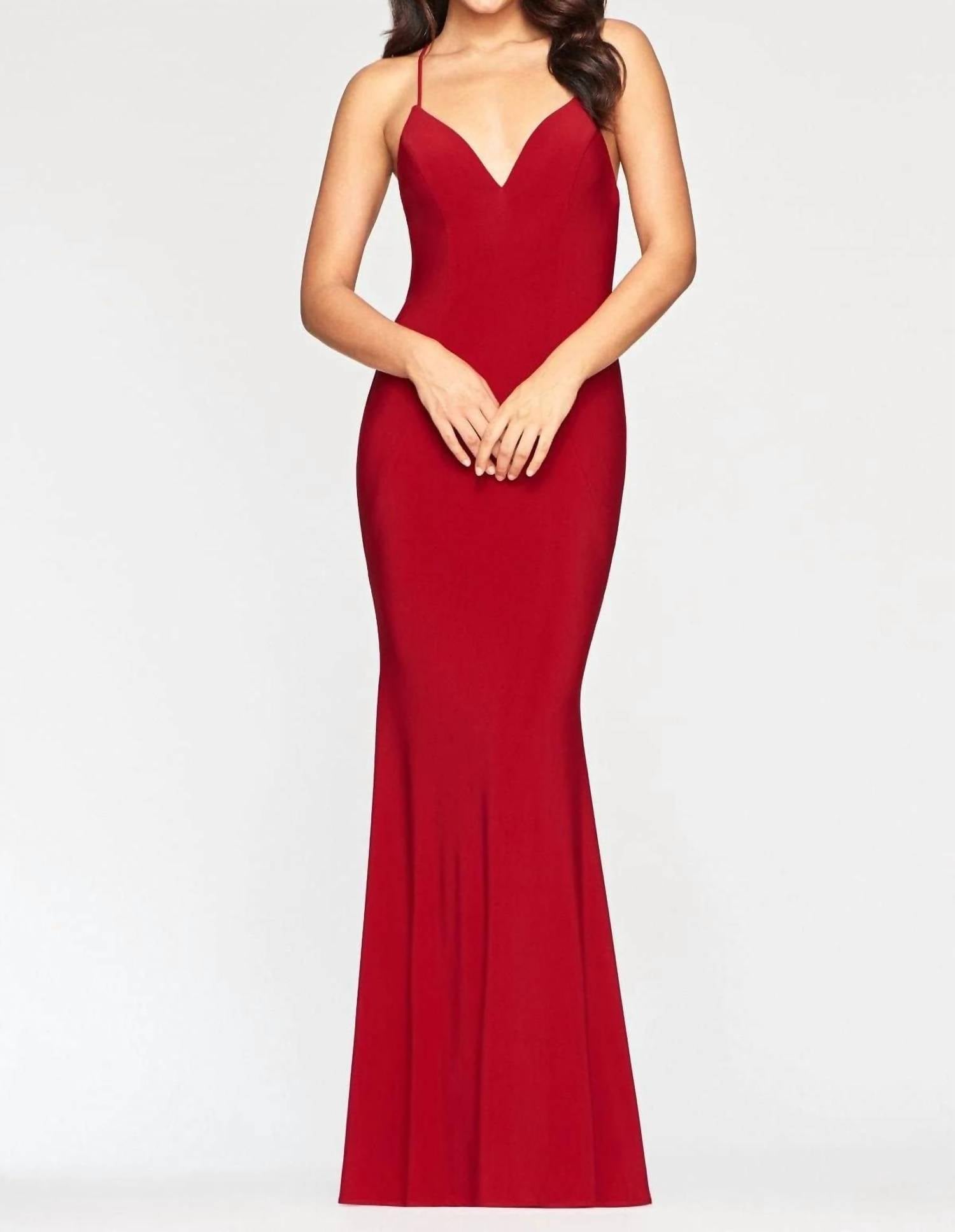 FAVIANA Jersey V-Neck Empire Dress in ruby - women's dress