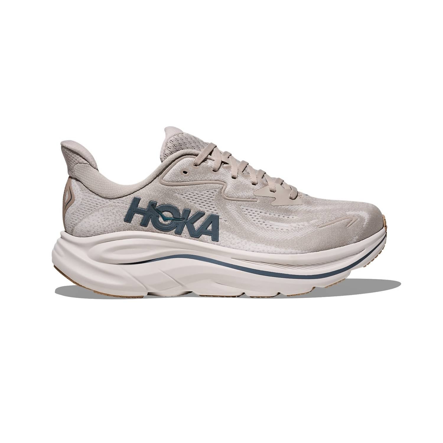 Hoka Men's Clifton 10 Running Shoes in putty grout - men's sneaker - detail view