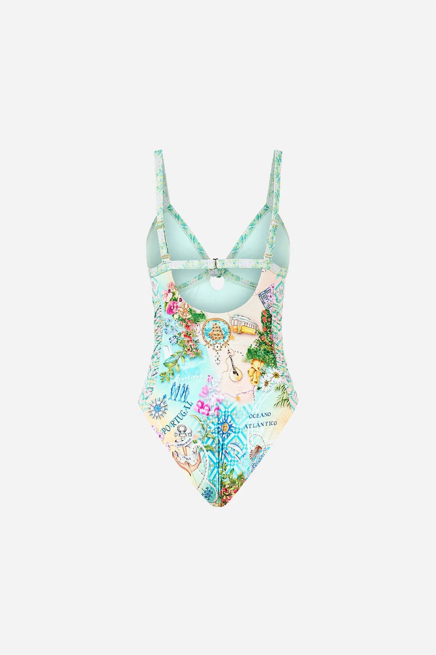 Camilla - Knot Front Ruched Panelled Triangle One Piece