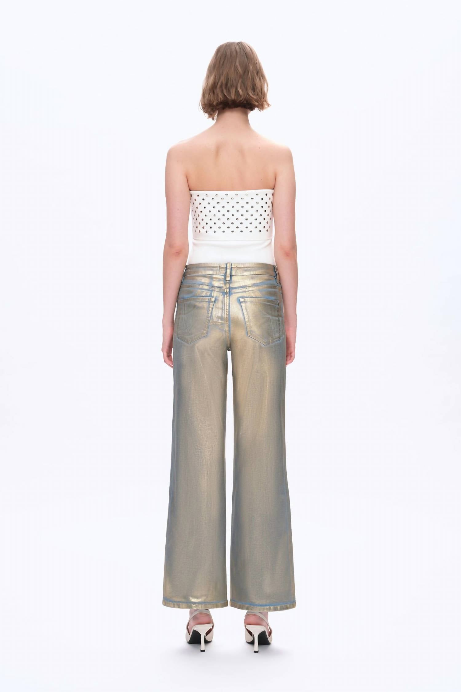 Bayeas - Metallic High Rise Wide Leg Jeans