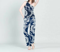 Clara Sun Woo one shoulder top in navy white print - women's tank top - view 4