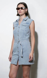 Greylin - Madison Sleeveless Denim Mini Belted Dress