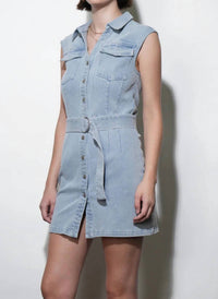 Greylin - Madison Sleeveless Denim Mini Belted Dress