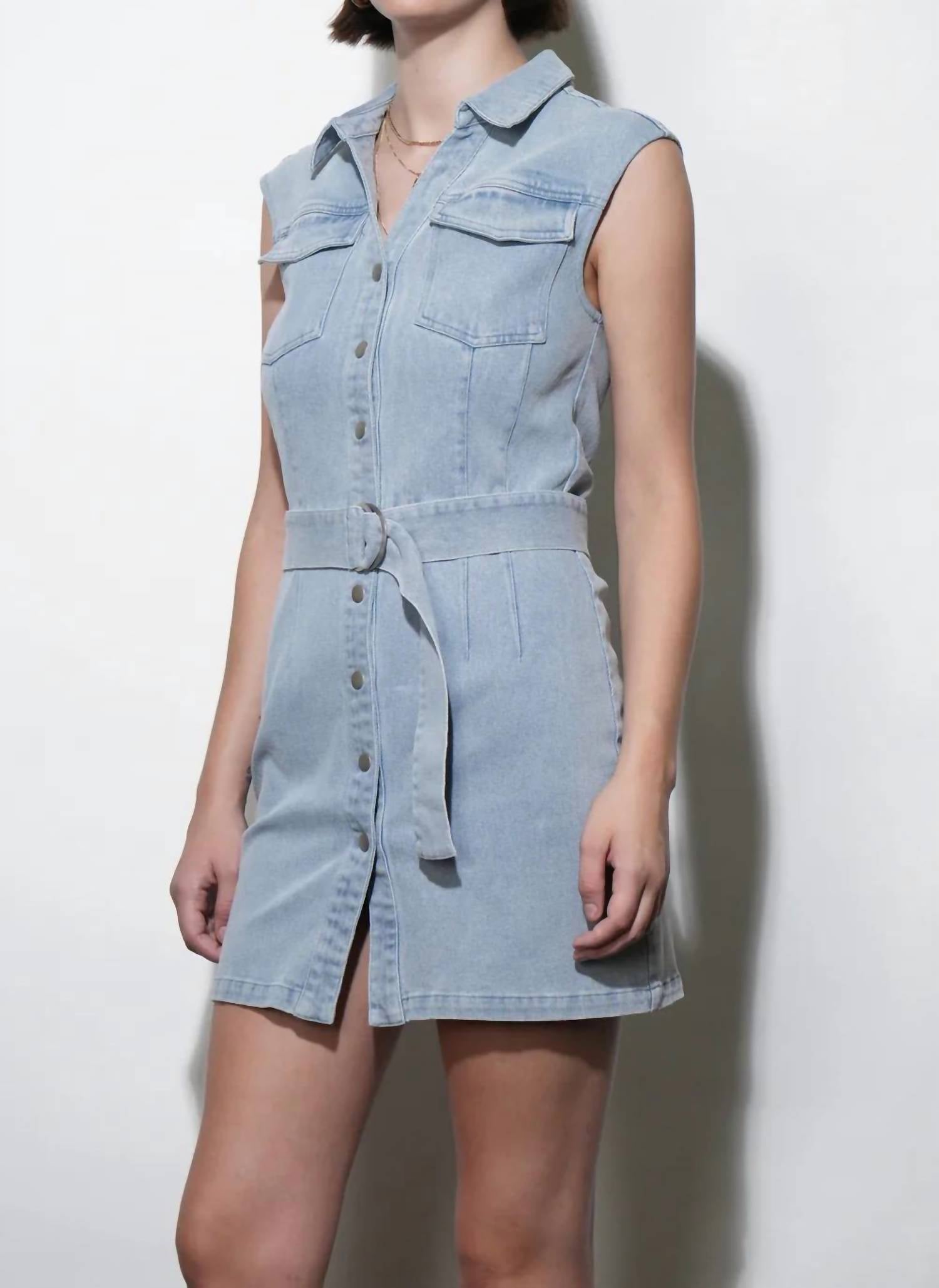 Greylin - Madison Sleeveless Denim Mini Belted Dress
