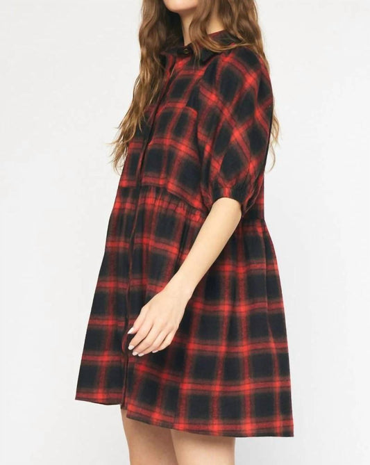 Entro - Plaid Puff Sleeve Dress