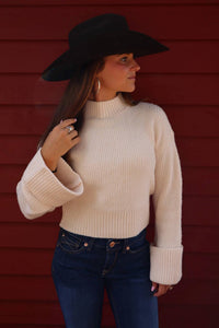Sage The Label - Mock Neck Foldover Sleeve Sweater