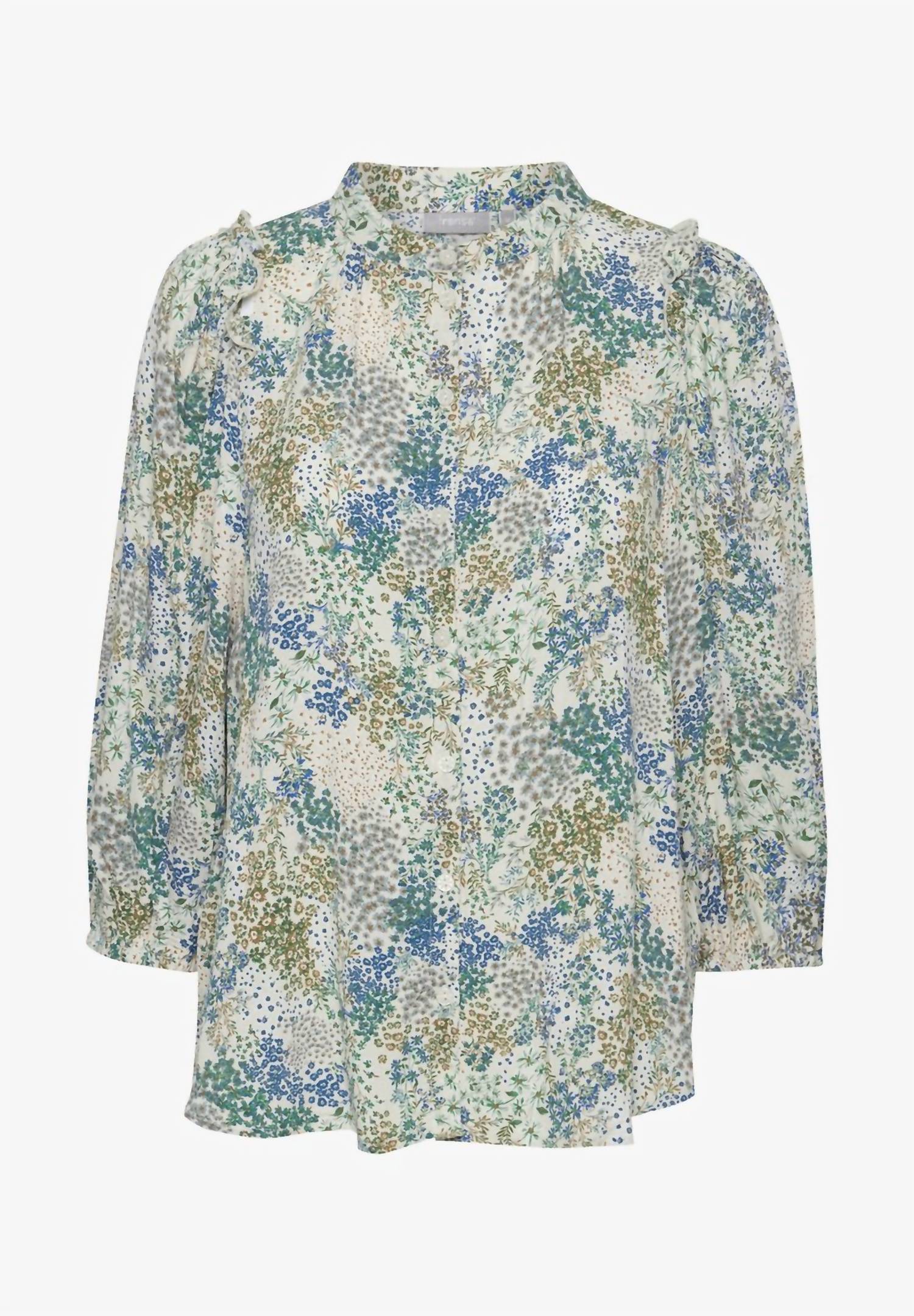 Fransa - Mandarin Collar Floral 3/4 Sleeve Blouse