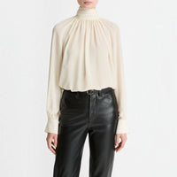 Vince - Gathered Draped-neck Crepe Blouse