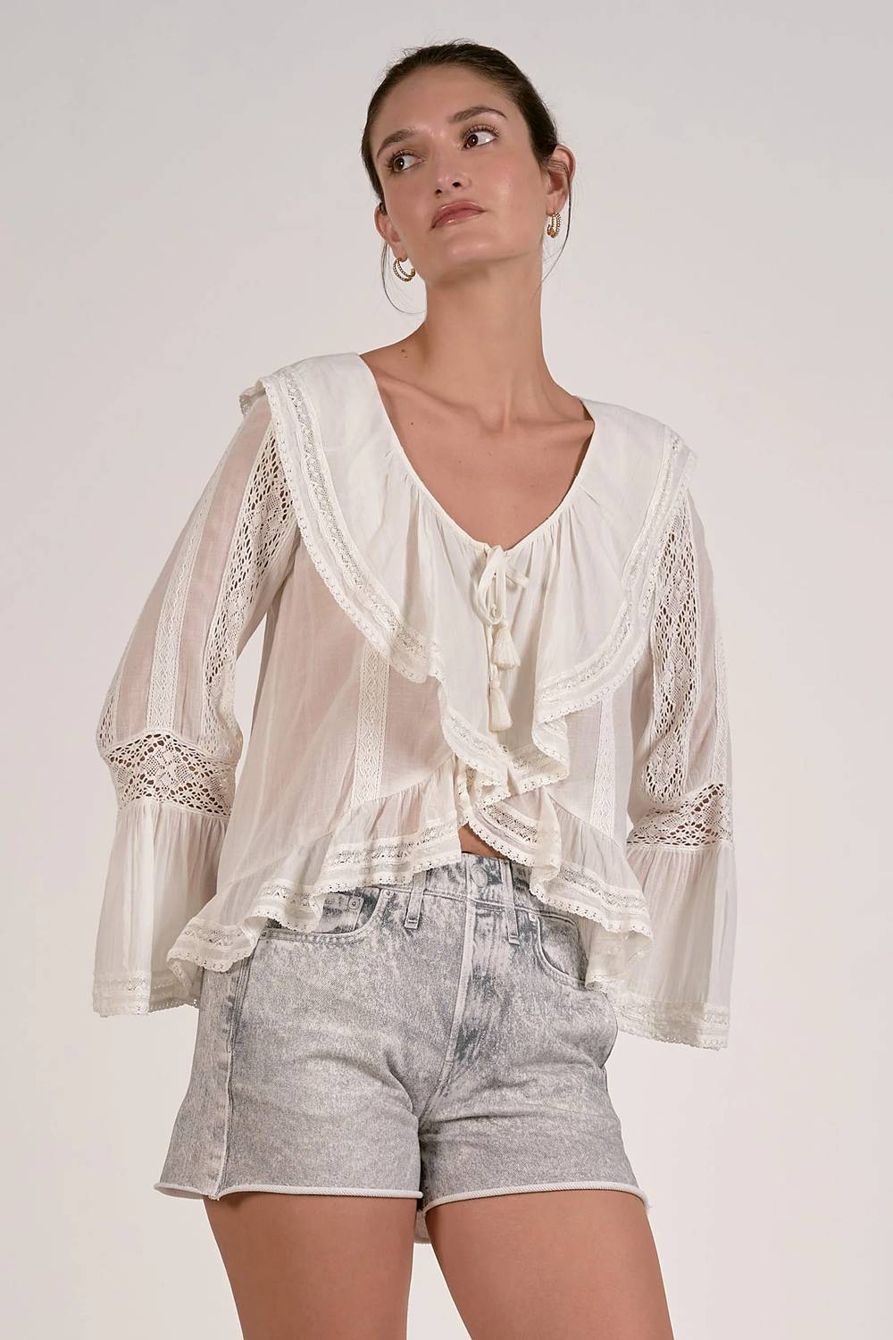 Elan - Lace Peasant Top