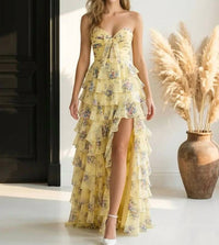 Couture Lee - Floral Chiffon A-line Prom Dress
