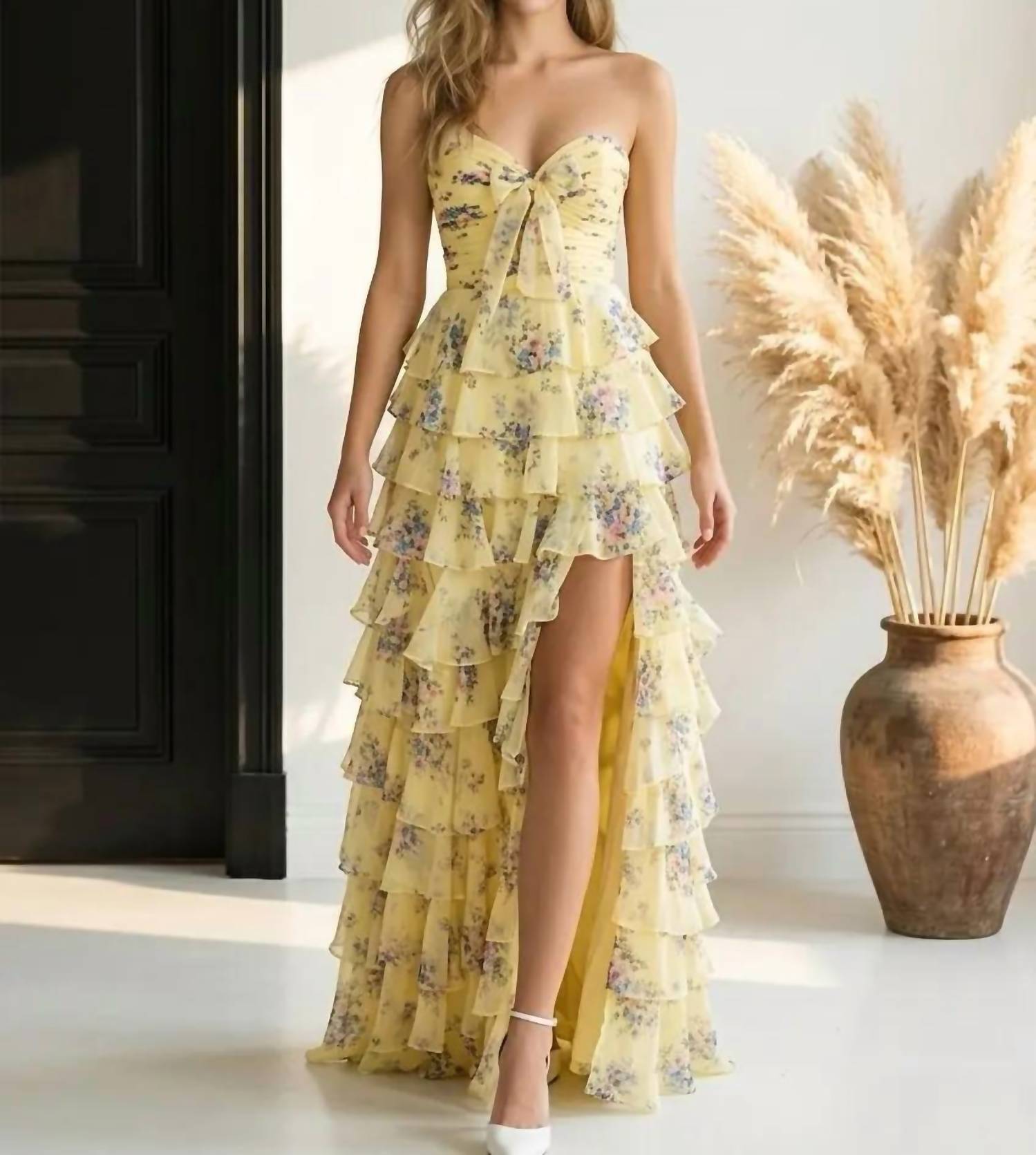 Couture Lee - Floral Chiffon A-line Prom Dress
