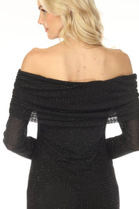 Joseph Ribkoff - Rhinestone Off-shoulder Ruched Midi Dress