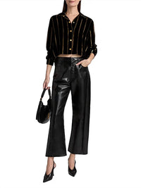 L'Agence - Cosette Metallic Stripe Crop Shirt
