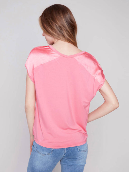 Charlie B - Satin Knit Combo V-Neck Top
