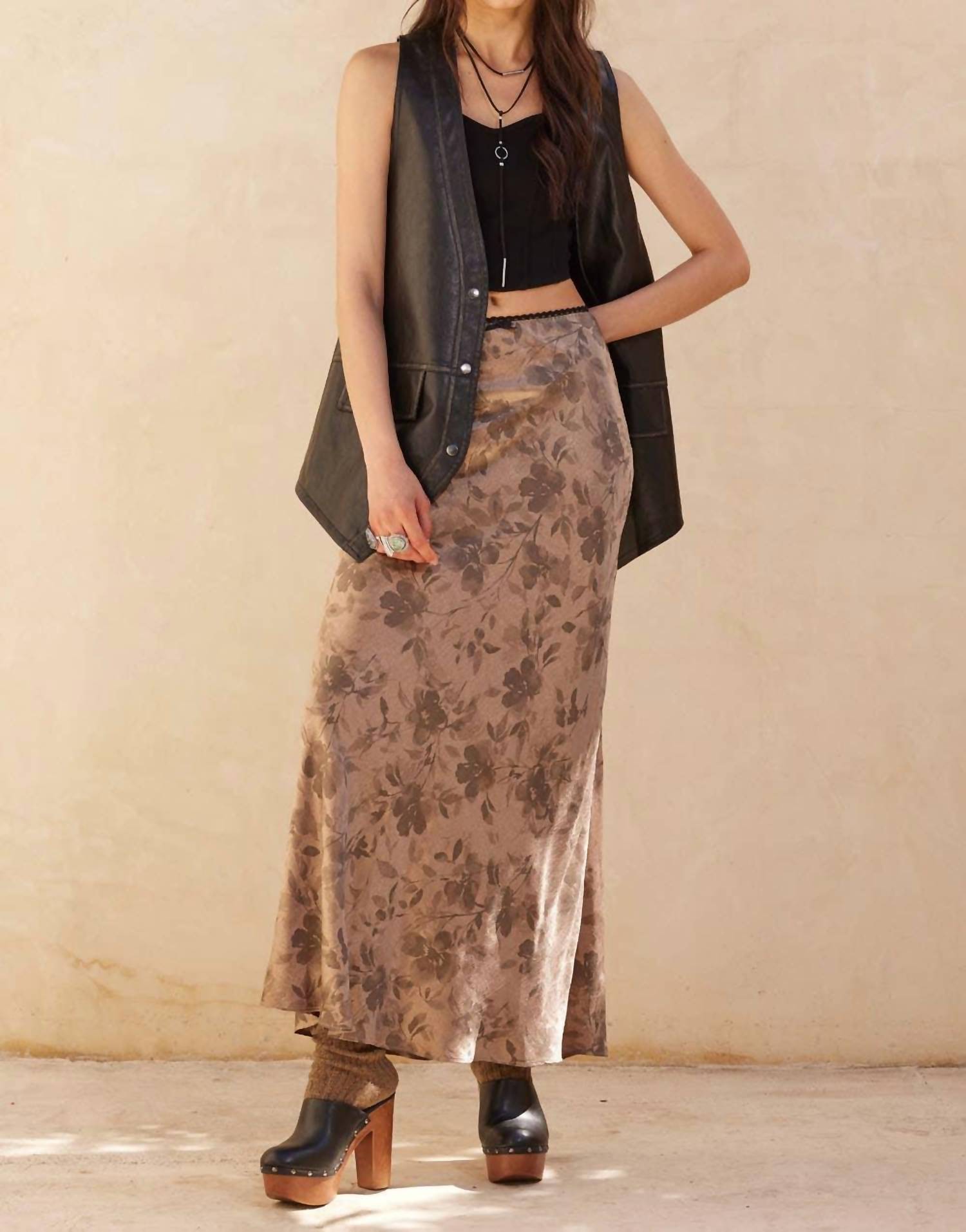 Promesa - Floral-Print Satin Maxi Skirt