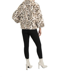 LOVE TOKEN Button Front Full Collar Jacket in snow leopard - women's jacket - detail view
