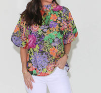 THML Puff Sleeve Top in green floral 1 - women's blouse