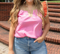 voy Poppy Color Block Poplin Top in pink - women's blouse - alternate view