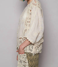 Pol - Round Neck Short Sleeve Floral Embroidery Top