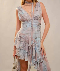 Blue B - Women's Arianna Asymmetrical Ruffle Scarf Dress