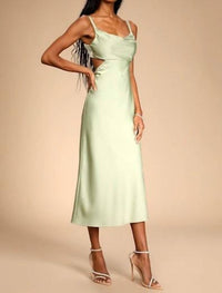 Lulus - Stun To Remember Satin Cowl Neck Cutout Midi Dress